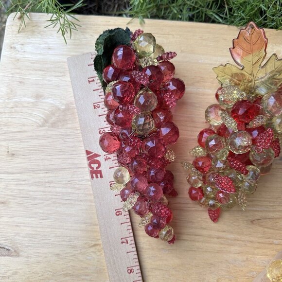 VTG Two Faceted Lucite Bead Acrylic Plastic Cluster Grapes with Leaves Stems 6"+ - Picture 7 of 8